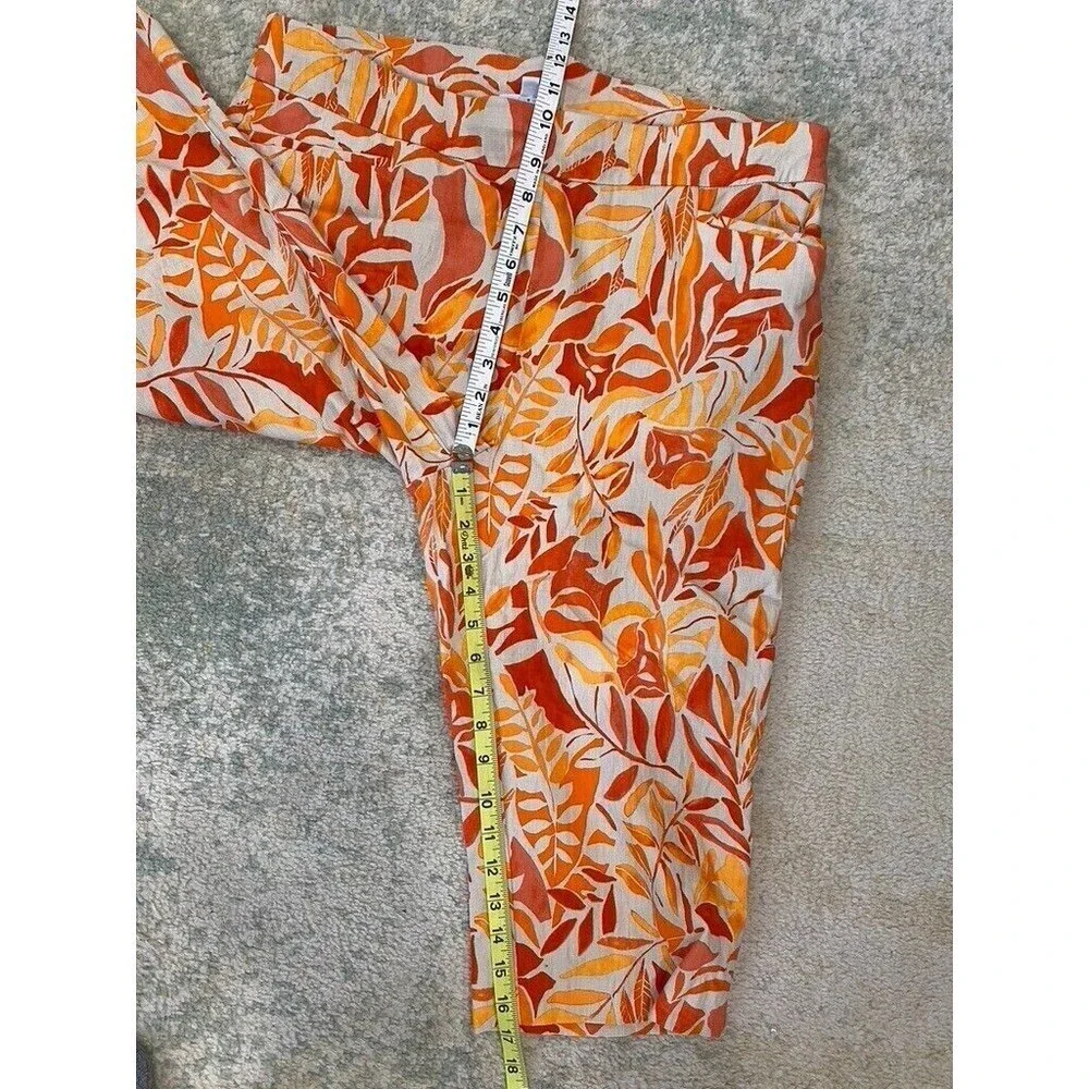 Chico’s Size 14 So Slimming Brigitte Leaves Print Shorts Orange Red